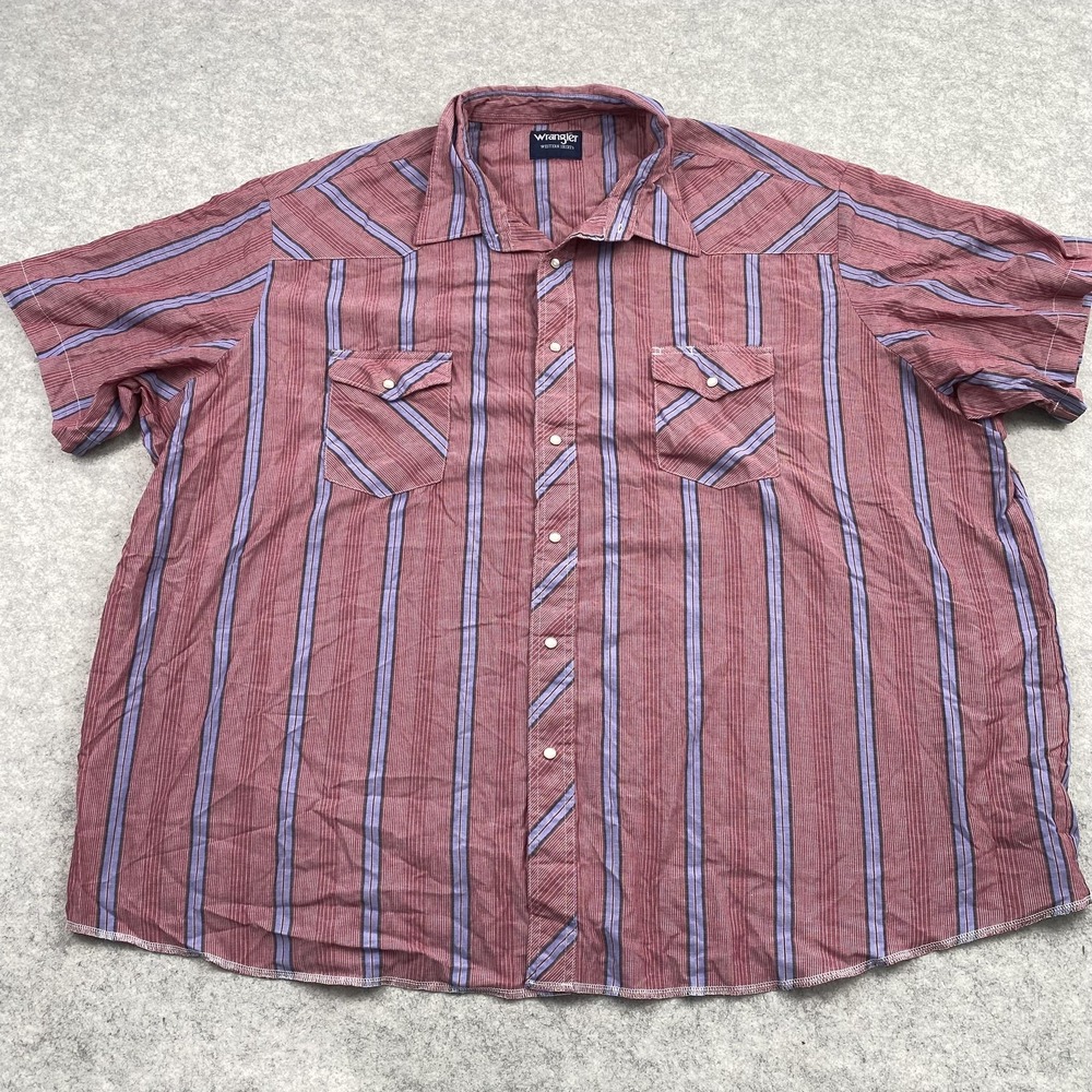 Wrangler Shirt Mens 3XL-4XL Red Striped Western Pearl Snap Short Sleeve NO TAG
